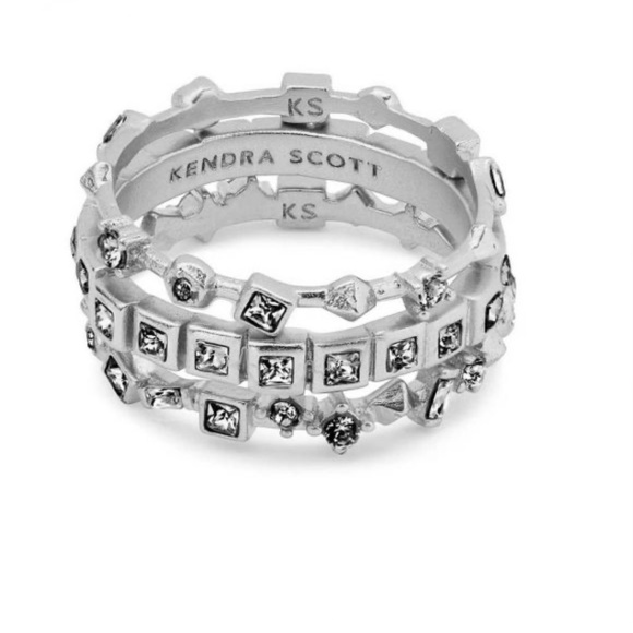 Kendra Scott Karis Silver & Gray Ring Set -NEW - Picture 3 of 11